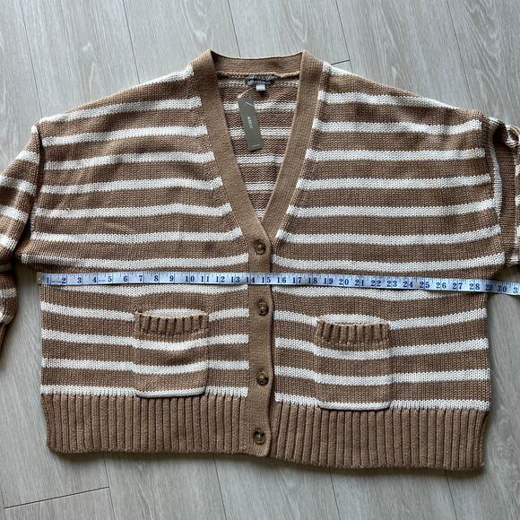 J Crew Heritage Cotton Relaxed Cardigan In Stripe Womens 3X Tan Brown - Picture 5 of 6